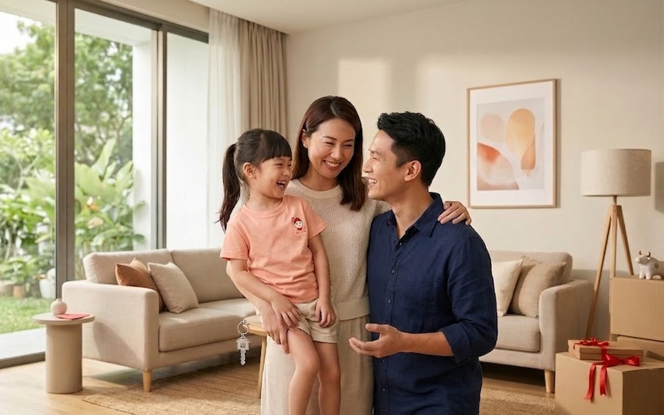 Happy family in their new home